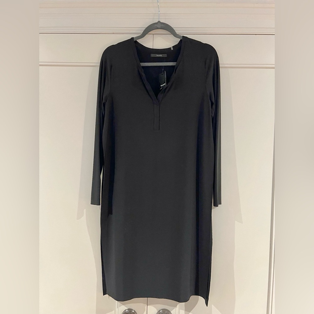 NWT - Tahari Black Long Sleeve V-Neck Sheath Dress - Size S